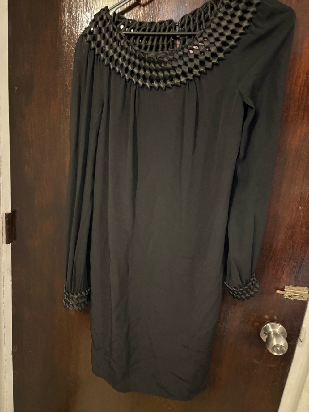 Vintage Vivienne Tam Black 100% Silk Shift Dress with Handmade Braided Neckline.